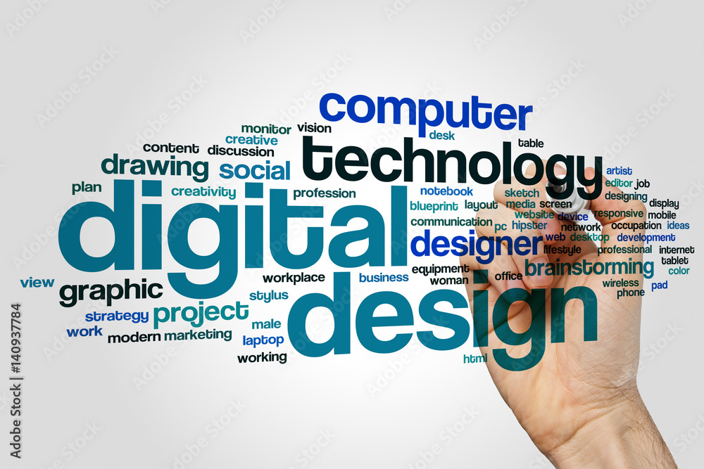 Digital design word cloud concept on grey background Digital design word cloud concept on grey background
