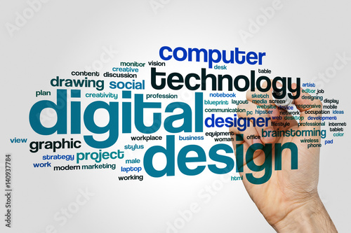 Digital design word cloud concept on grey background © ibreakstock