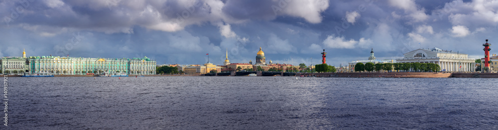 panoramic view on historic center, Neva river, Saint-Petersburg, Russia