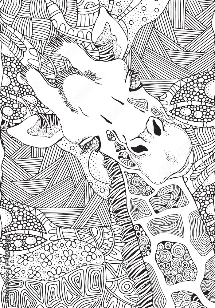 Coloring Book page for Adult. Giraffe Stock Vector | Adobe Stock