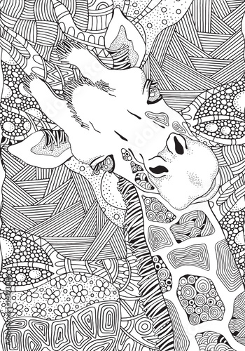 Coloring Book page for Adult. Giraffe