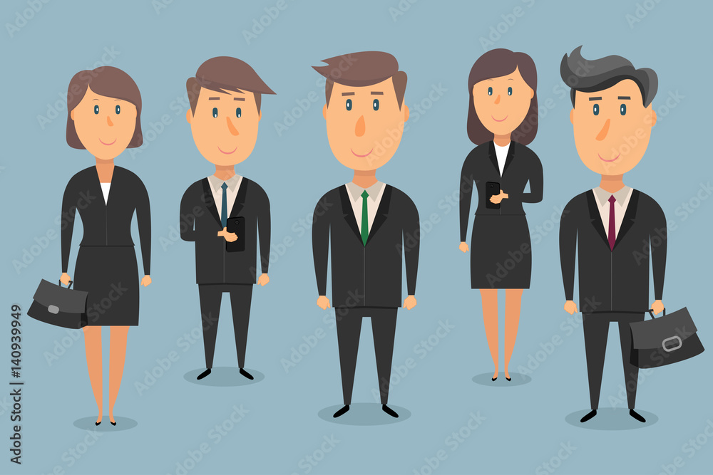 Business team. Five people in the suits. Vector illustration Business team. Five people in the suits. Vector illustration