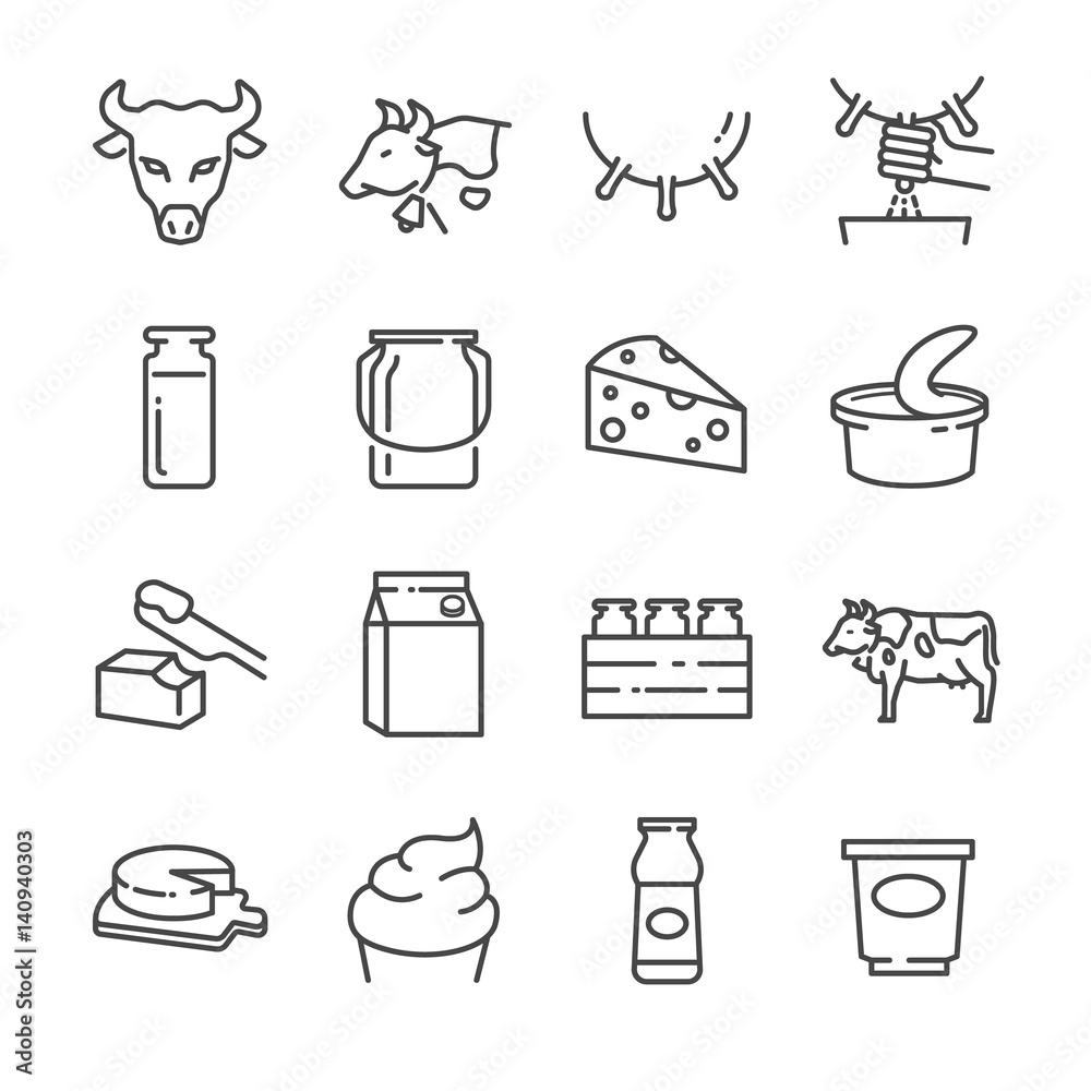 Dairy products line icons set Stock Vector | Adobe Stock