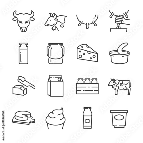 Dairy products line icons set