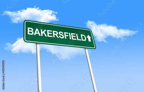 Road sign - Bakersfield. Green road sign  signpost  on blue sky background.  3D-Illustration   
