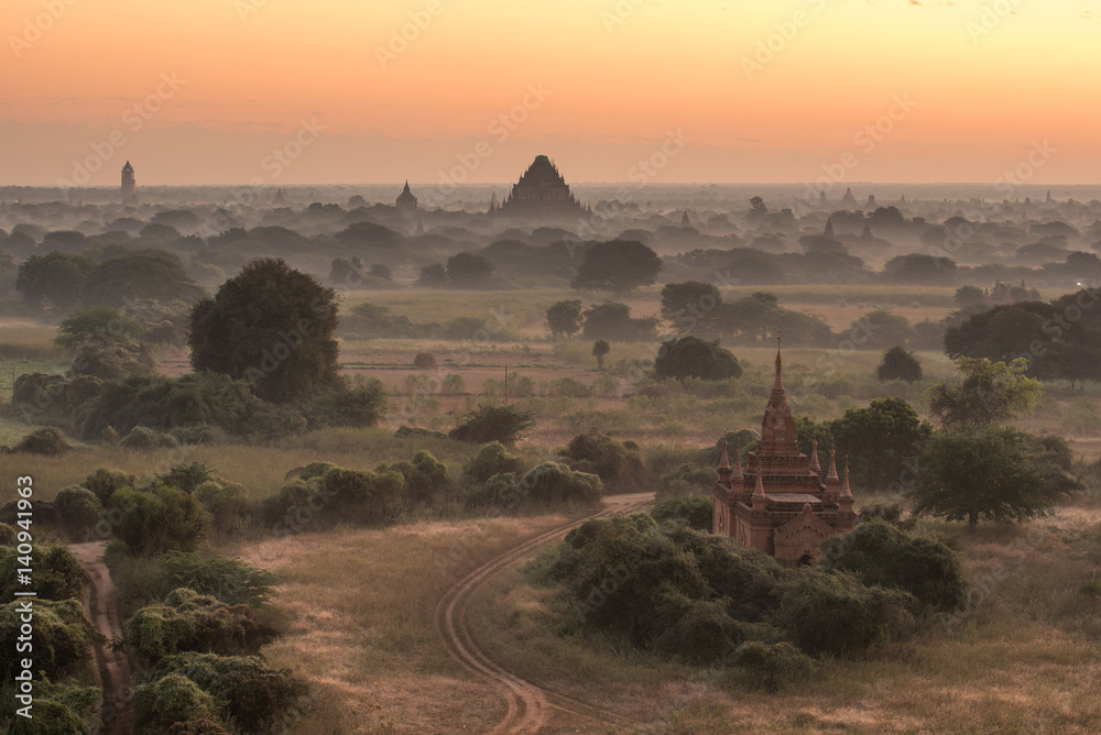 Ancient pagoda in Bagan at sunrise, Myanmar