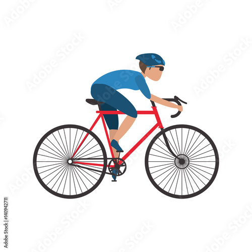 man riding a bike over white background. colorful design. vector illustration