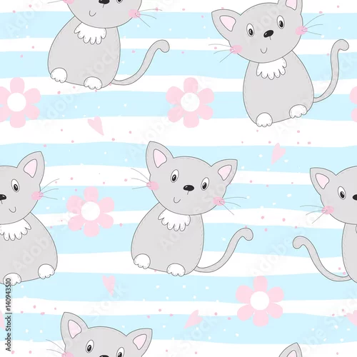 Fototapeta Ślicznych kotów kolorowy bezszwowy deseniowy tło