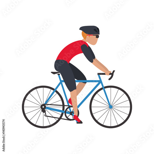 Fototapeta Naklejka Na Ścianę i Meble -  man riding a bike over white background. colorful design. vector illustration