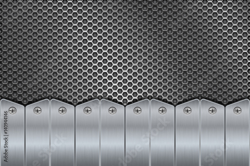 Metal perforated background with steel screwed plates