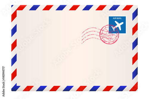 Envelope. International air mail with red and blue frame