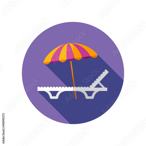 Beach chaise lounge with umbrella icon. Vacation