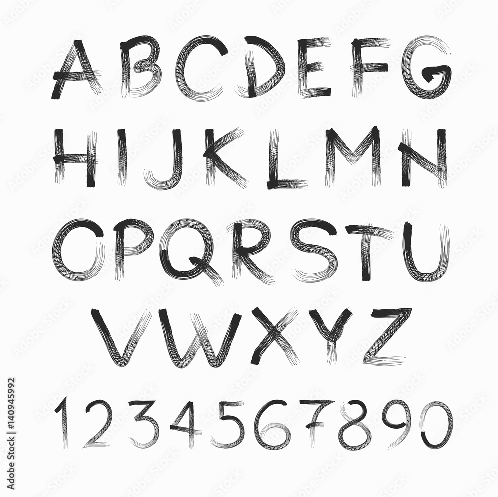 Chalk hand drawing alphabet, vector illustration. Art grunge typography for your design Chalk hand drawing alphabet, vector illustration. Art grunge typography for your design