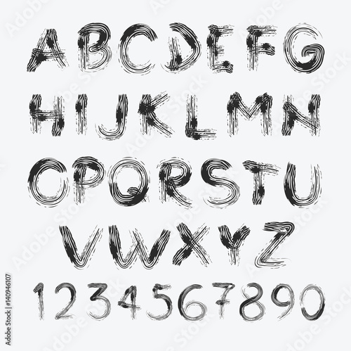 Collection Alphabet on blackboard painted strokes of chalk. Grunge typography design for the label