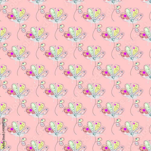 Wallpaper Mural Vector seamless floral pattern Hand drawn outline decorative endless background with cute drawn flowers, decorative elements Graphic illustration. Line drawing. Print for wrapping, background, decor Torontodigital.ca