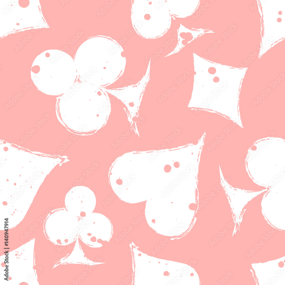 Vector seamless grunge pattern. Grungy graphic illustration of sign of playing card with ink blot, brush strokes. Endless background. Series of gaming and gambling seamless vector patterns. Vector seamless grunge pattern. Grungy graphic illustration of sign of playing card with ink blot, brush strokes. Endless background. Series of gaming and gambling seamless vector patterns.