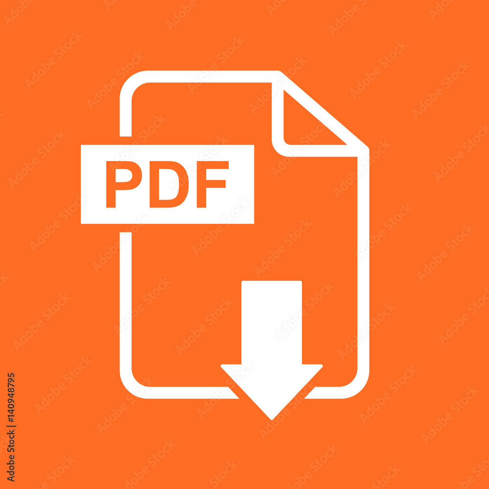 PDF download vector icon. Simple flat pictogram for business, marketing, internet concept. Vector illustration on orange background. PDF download vector icon. Simple flat pictogram for business, marketing, internet concept. Vector illustration on orange background.