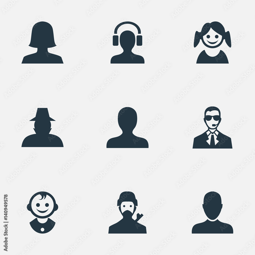 Vector Illustration Set Of Simple Human Icons. Elements Agent, Job Man ...