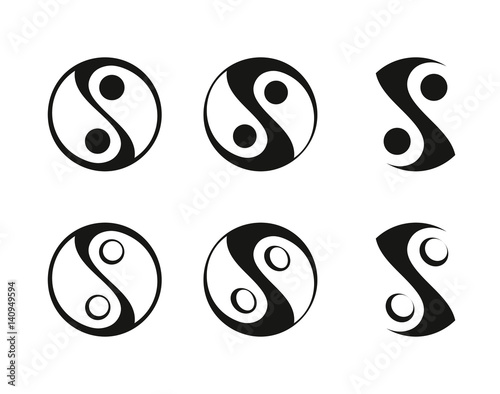 Vector illustration of Yin yang symbol. Characters set can be used as prints, logo, cards, template, yoga products