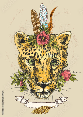 Vector hand-drawn illustration leopard.