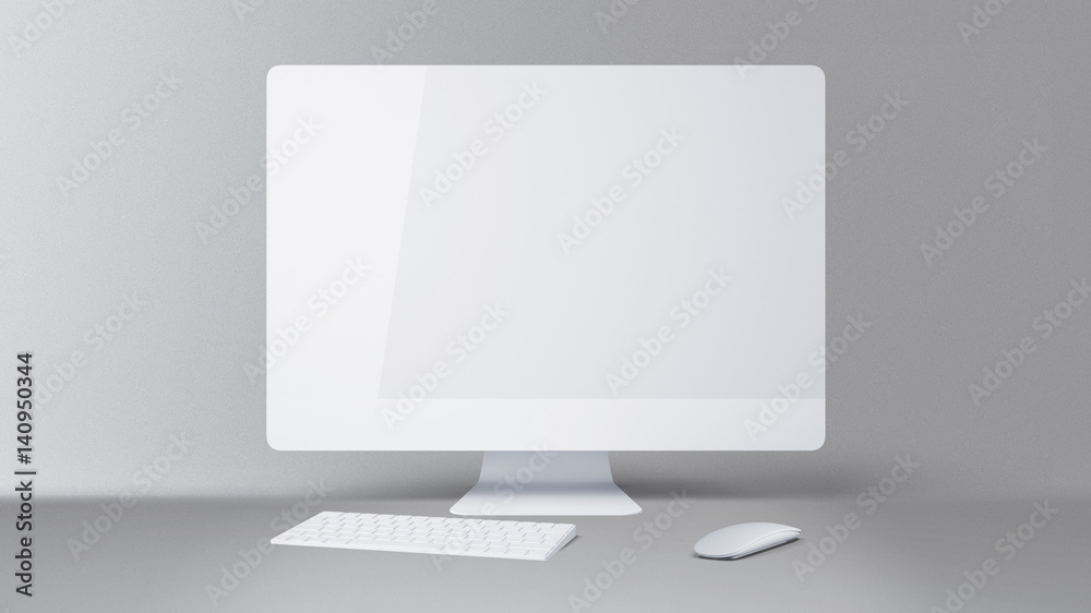 Desktop with blank white computer screen. Mock up Desktop with blank white computer screen. Mock up