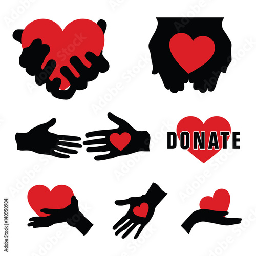 donate with hands and heart on it illustration