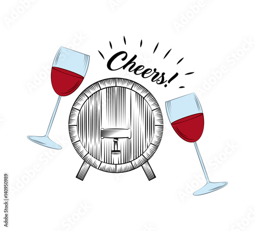 wineglasses and barrel icon over white background. colorful design. vector illustration