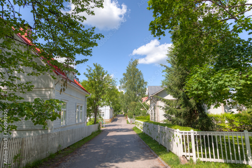 wooden residential houses and street
