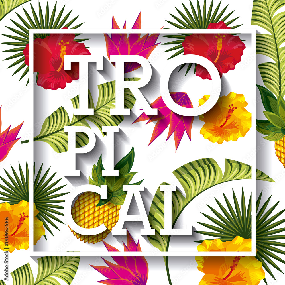 Obraz premium tropical flowers background. colorful design. vector illustration