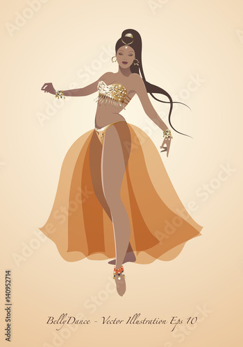 Beautiful belly dancer wearing exotic clothes vector illustration