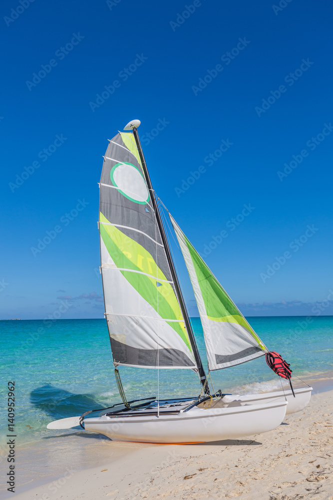 Fototapeta premium Sailing catamaran on the shore. Close-up
