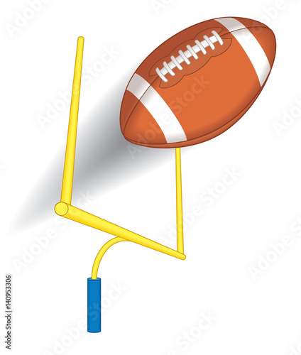 football in motion over the goal post isolated on white background
