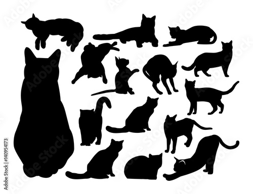 set of black contour cats. vector illustration