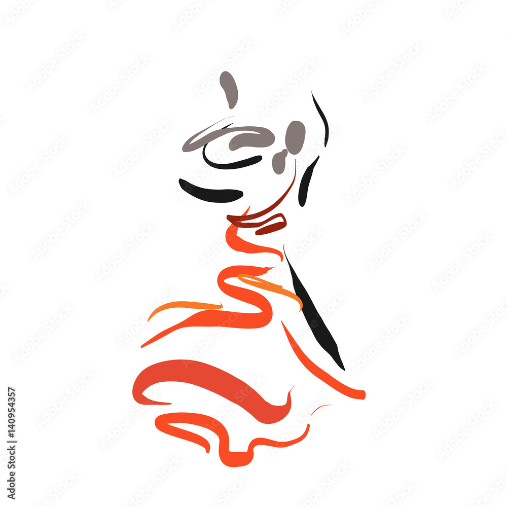Obraz premium A couple is dancing. Simple line sketch isolated on white. Logo. Classic dance. Symbol of ballroom.