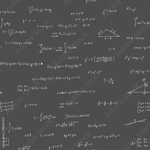 Formula algebra on a black background. Seamless pattern.