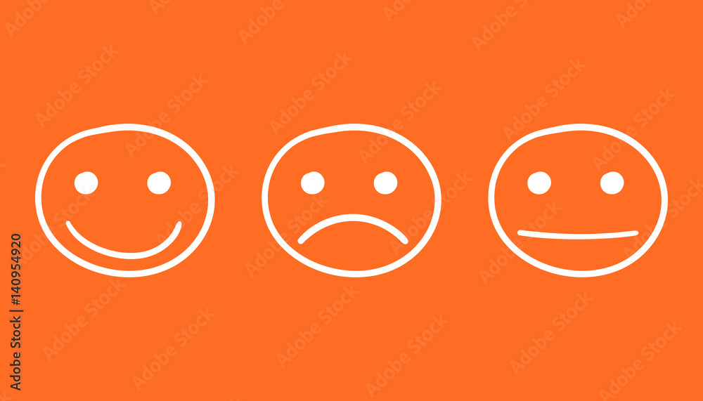 Fototapeta premium Hand drawn smiley icon. Emotion face vector illustration in flat style on orange background.