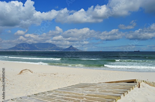 Beachside view to the Table Mountain in Cape Town