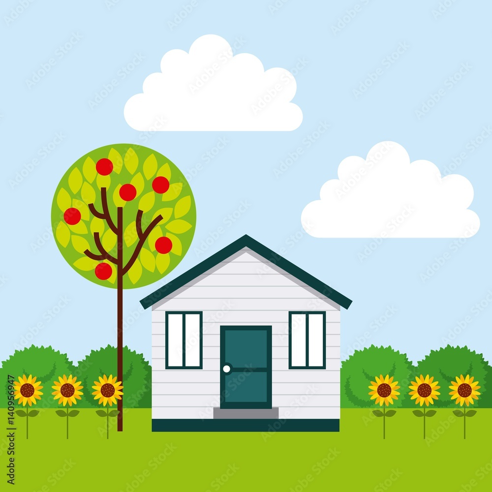 Fototapeta premium white house with a beautiful garden. colorful design. vector illustration