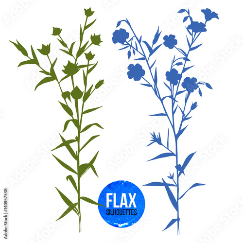 Hand drawn silhouettes of flax plant