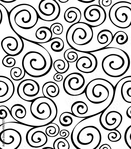 Seamless pattern with gray swirl ornament on white. Smart background for weddings, birthdays. Monogram. Monochrome pattern. Ornament.