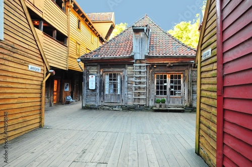 Characteristic wooden cottage in old town, Bergen, Norway. photo