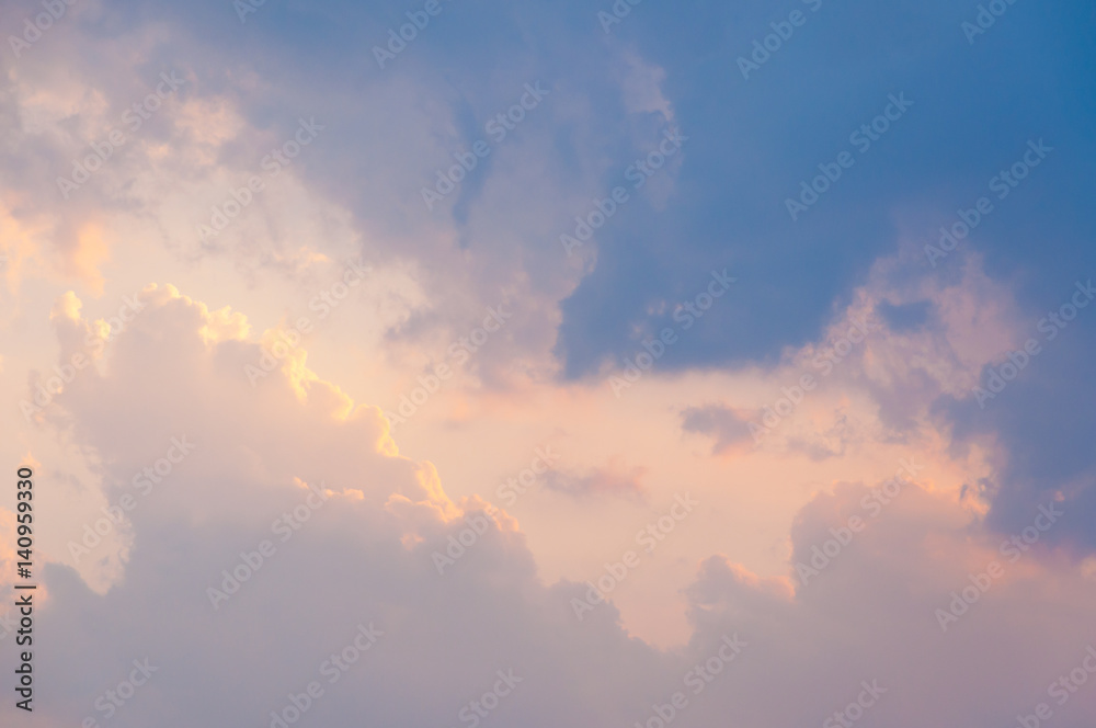 Twilight sky with colorful clouds in rainy season,Clouds before raining storm in the sky with vintage color tone