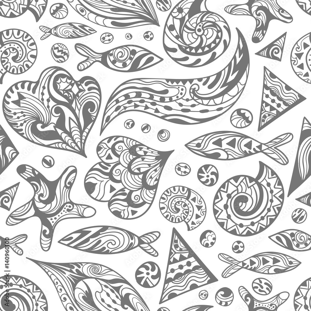 Naklejka premium Vector Sketch Sea Pattern