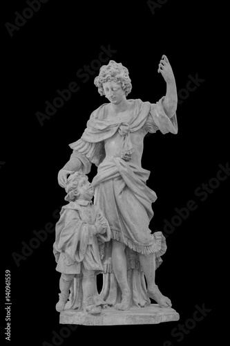 Ancient sculpture on a black background - mother with child