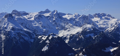 Uri Rotstock and other mountains seen from mount Fronalpstock  Switzerland.