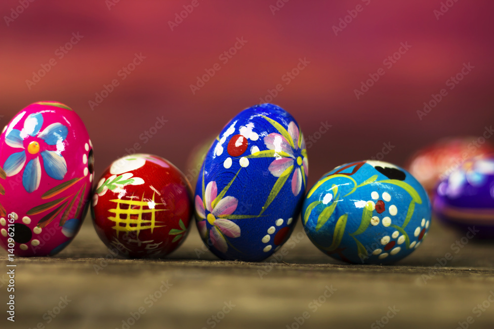 Fototapeta premium Easter theme. handmade Eggs background, place for typography