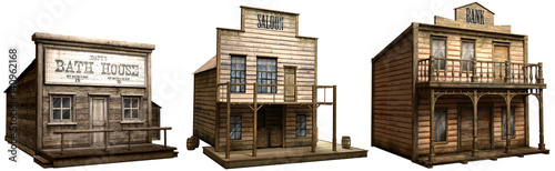 Wild west buildings 3D illustration