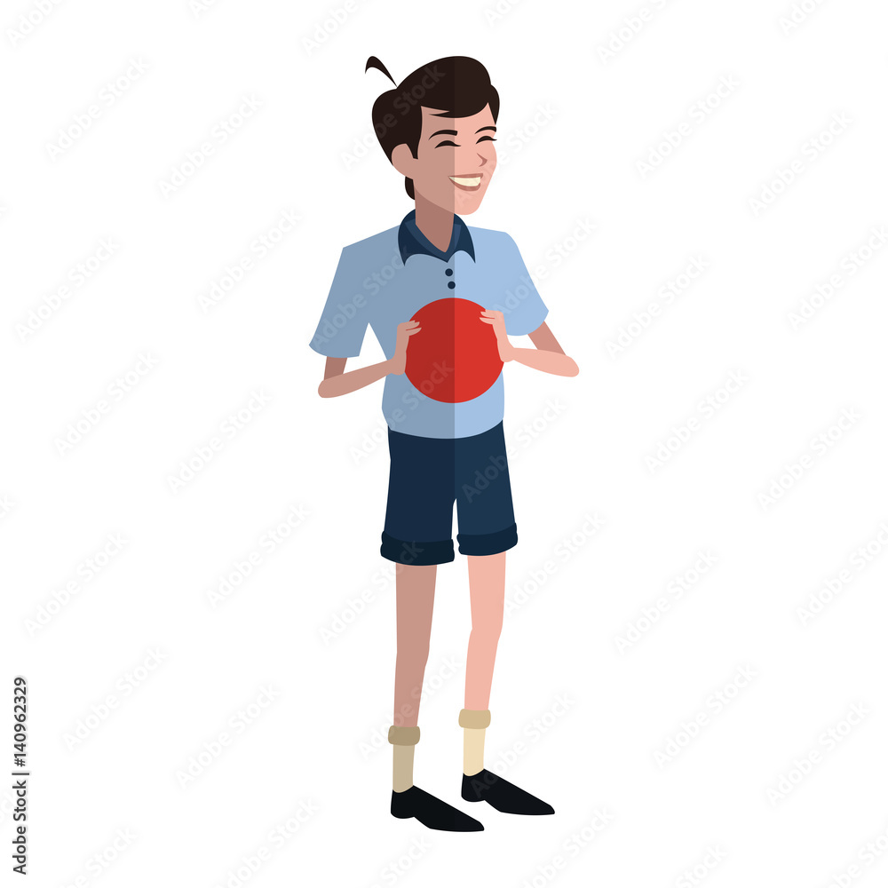 boy holding a bowling ball over white background. colorful design. vector illustration