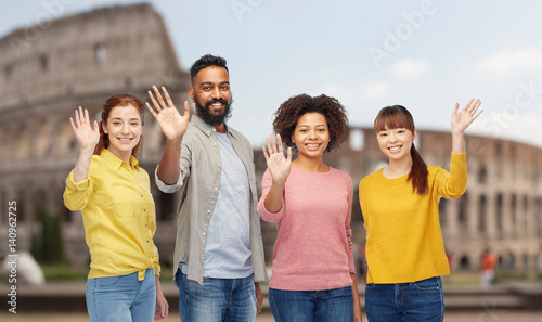 Photography international group of happy people waving hands