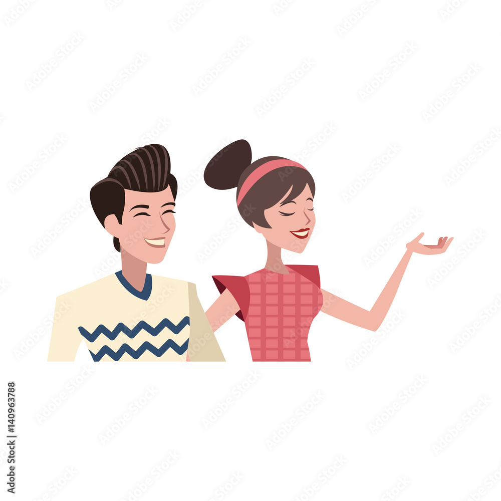 Fototapeta premium happy couple cartoon icon over white background. colorful design. vector illustration